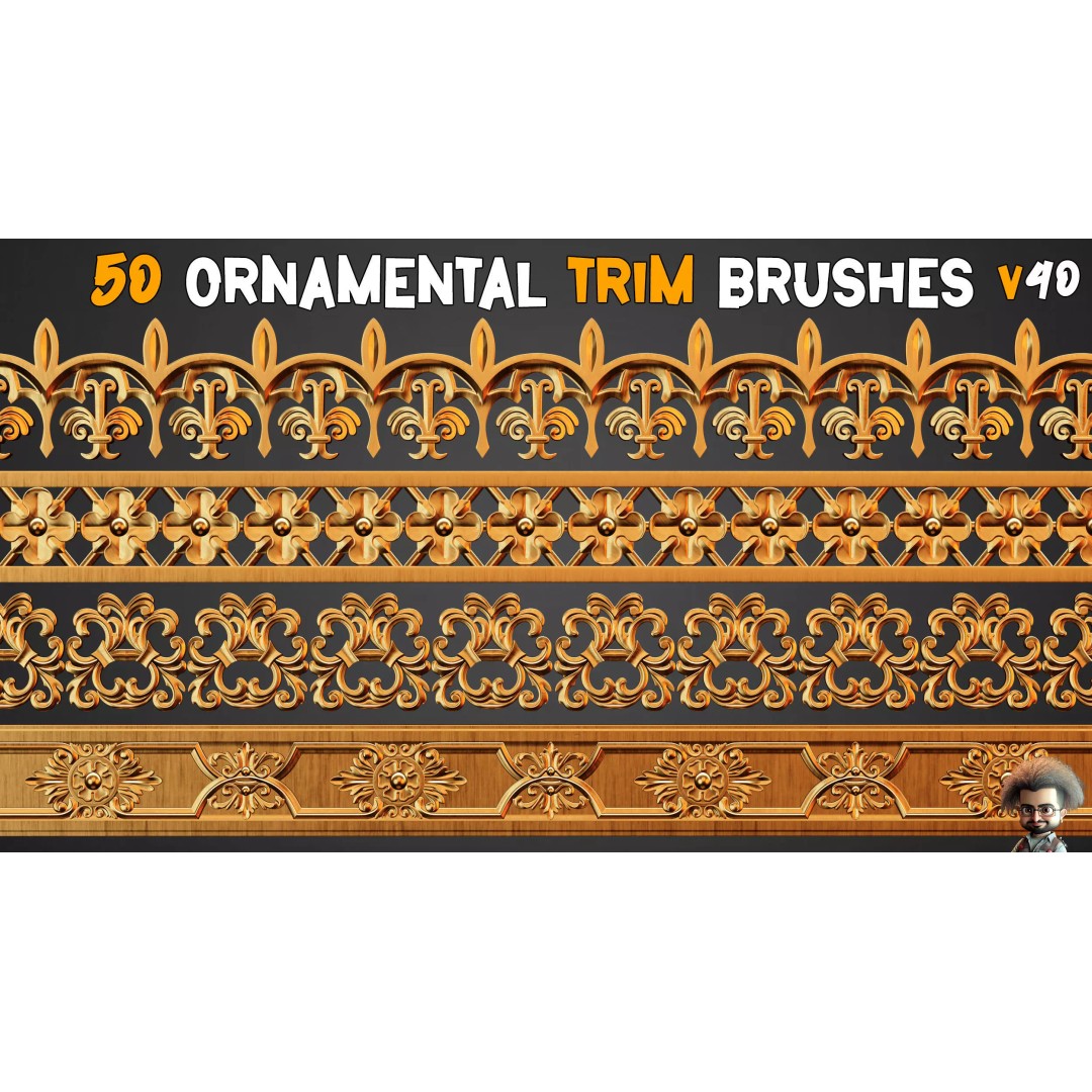 50 Ornaments Trim Brushes 3D Model – Low Poly Decorative Asset, FBX, ZBP - View 2