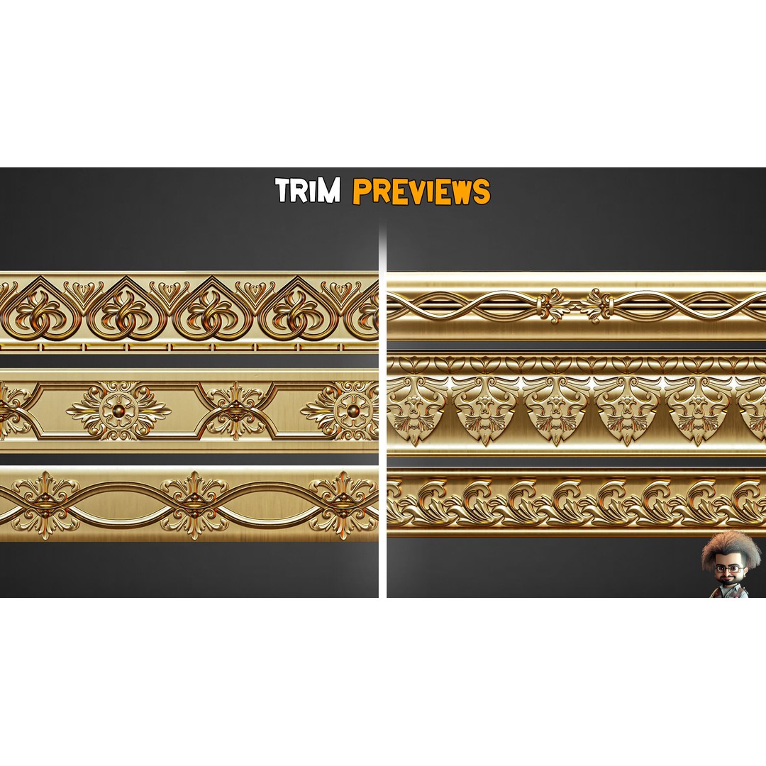 50 Ornaments Trim Brushes 3D Model – Low Poly Decorative Asset, FBX, ZBP - View 3
