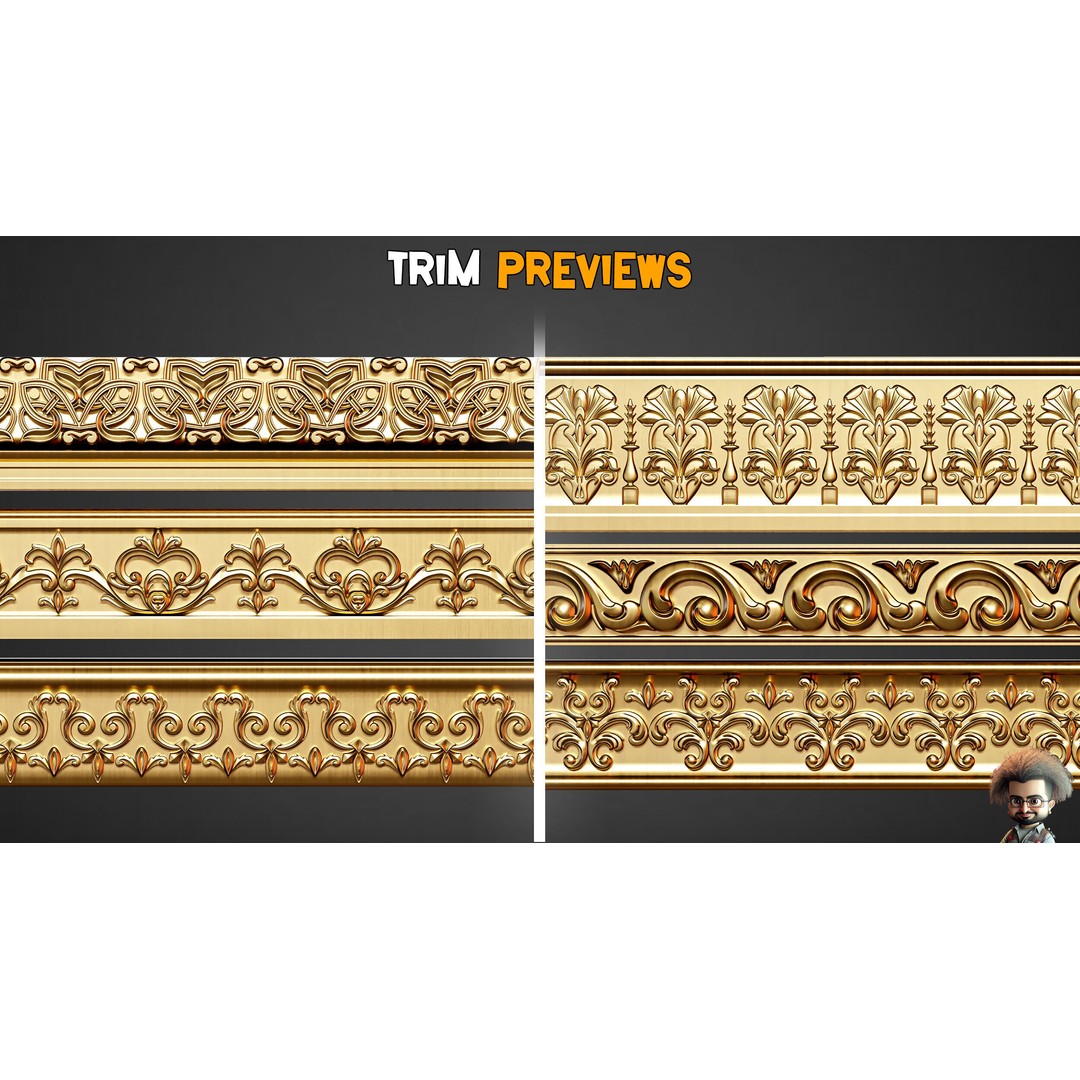 50 Ornaments Trim Brushes 3D Model – Low Poly Decorative Asset, FBX, ZBP - View 4