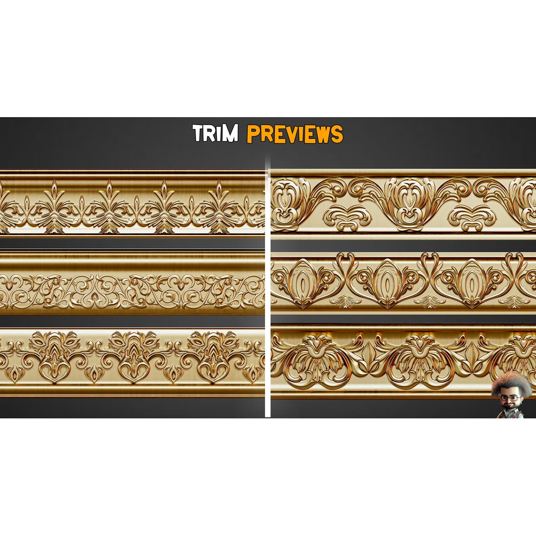 50 Ornaments Trim Brushes 3D Model – Low Poly Decorative Asset, FBX, ZBP - View 5