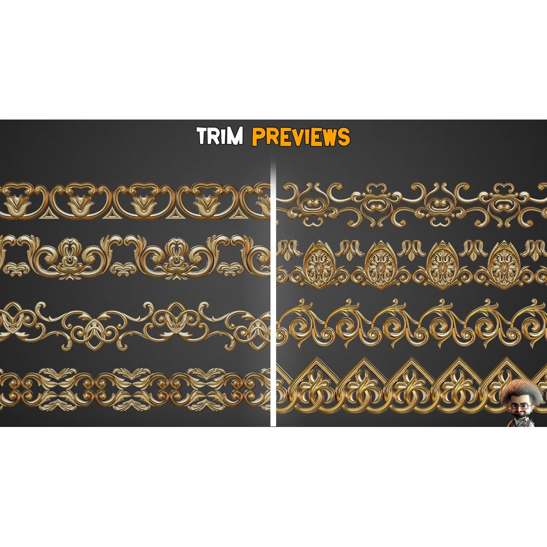 50 Ornaments Trim Brushes 3D Model – Low Poly Decorative Asset, FBX, ZBP - View 8