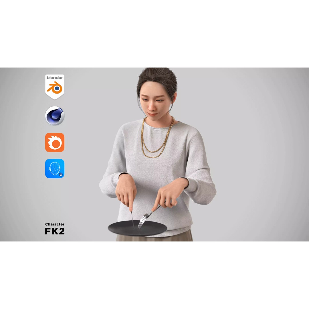 Asian Smart Casual Woman 3D Model – Low Poly Rigged Character for ArchViz - View 2
