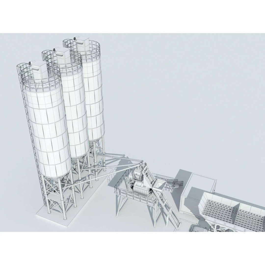 Concrete Batching Plant 3D Model – Industrial Stationary Mixer, FBX, OBJ - View 10