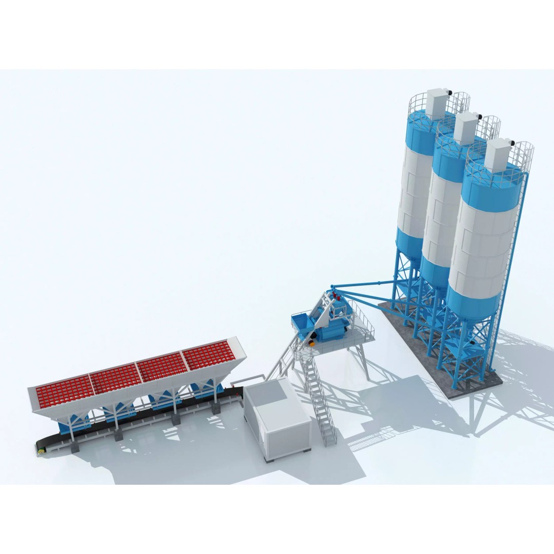 Concrete Batching Plant 3D Model – Industrial Stationary Mixer, FBX, OBJ - View 2