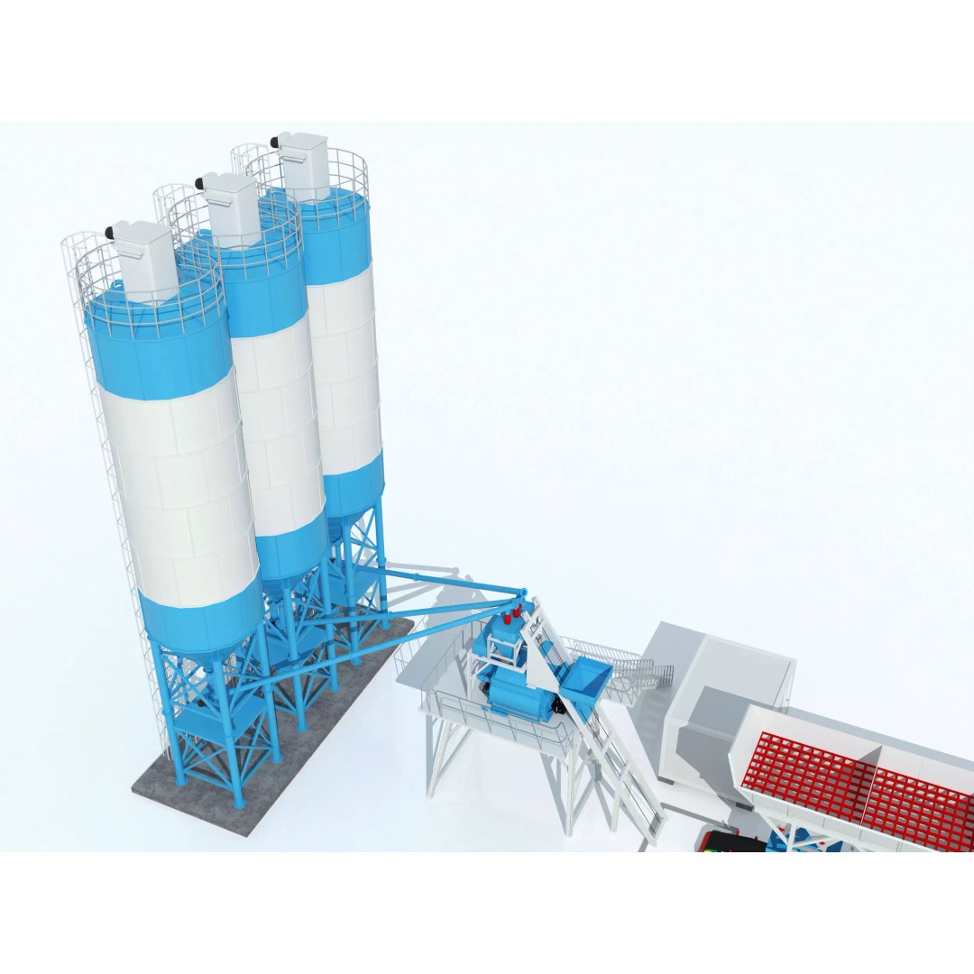 Concrete Batching Plant 3D Model – Industrial Stationary Mixer, FBX, OBJ - View 4