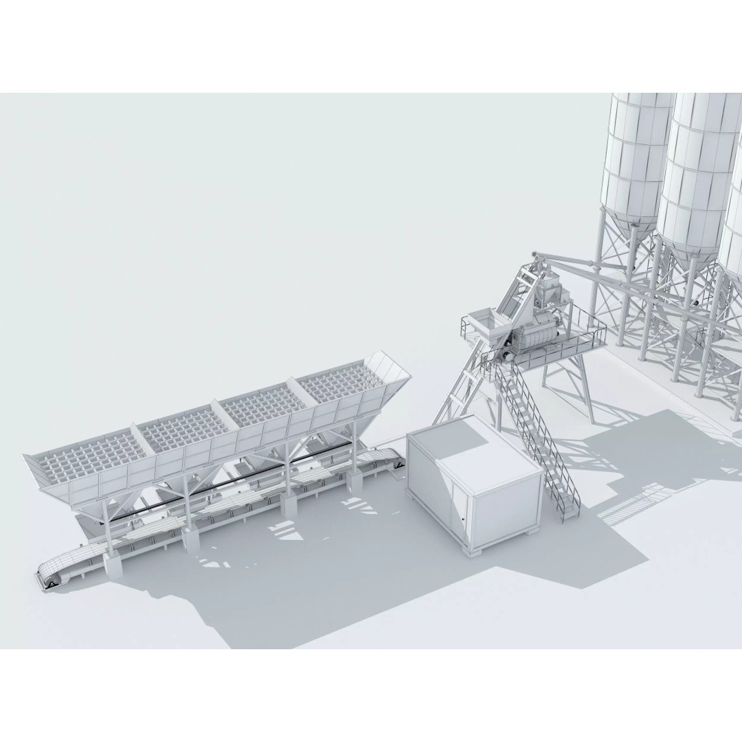 Concrete Batching Plant 3D Model – Industrial Stationary Mixer, FBX, OBJ - View 8