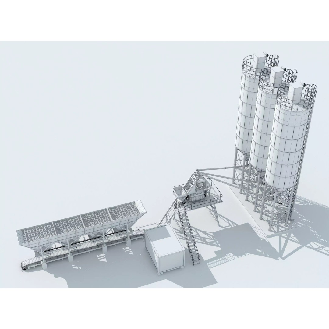 Concrete Batching Plant 3D Model – Industrial Stationary Mixer, FBX, OBJ - View 9
