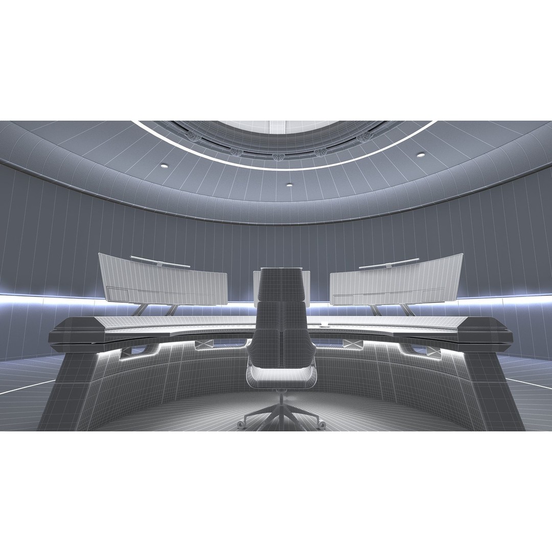 Small Control Room 3D Model – High Poly Architectural Interior, FBX
