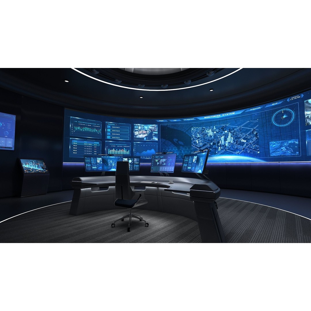 Small Control Room 3D Model – High Poly Architectural Interior, FBX - View 3