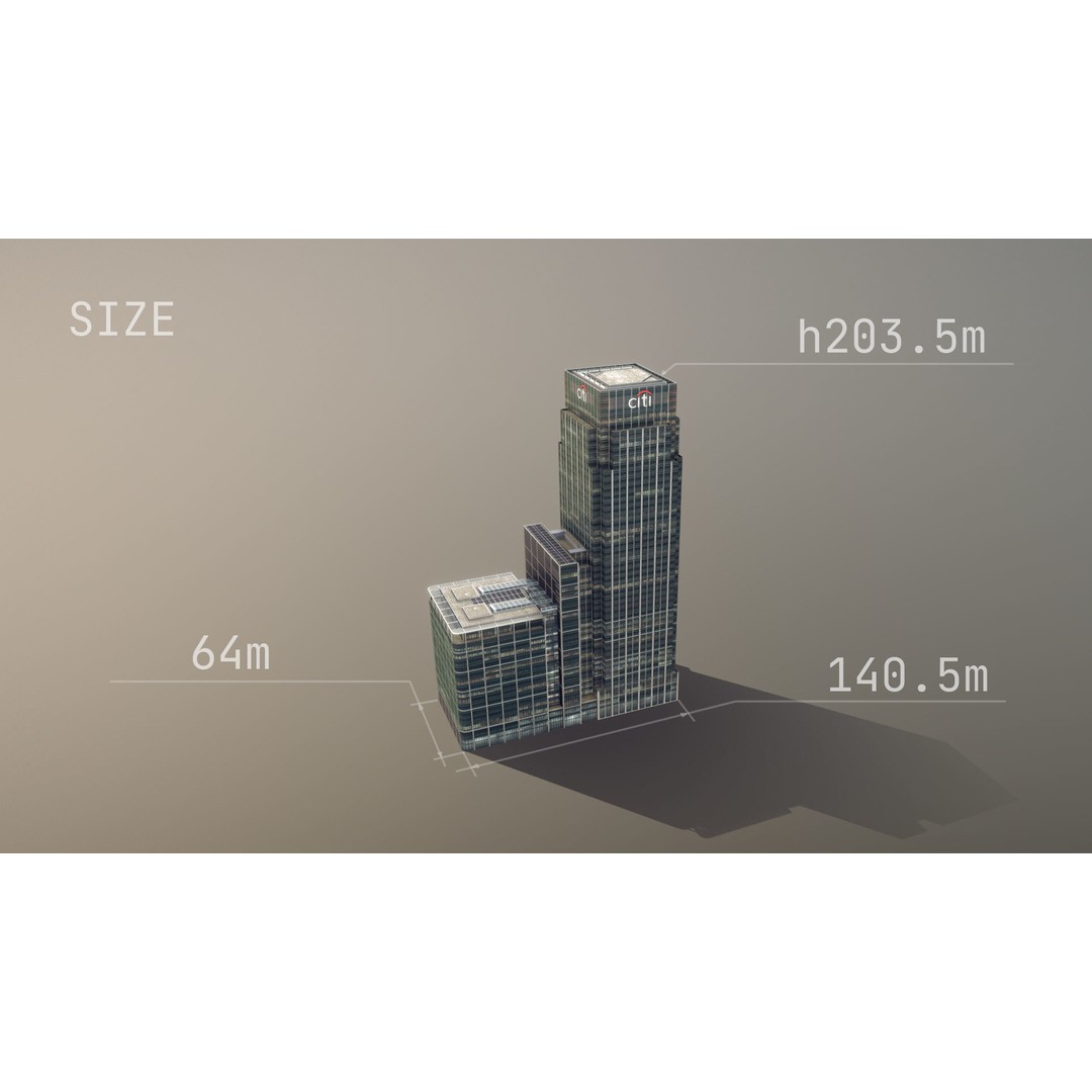 London 25 Canada Square 3D Model – Low Poly Skyscraper, Game Ready - View 15