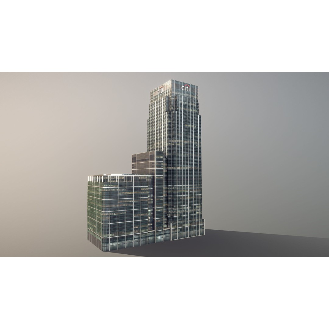 London 25 Canada Square 3D Model – Low Poly Skyscraper, Game Ready - View 6