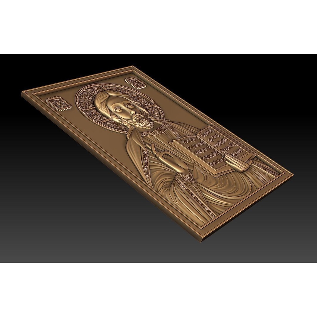 Orthodox Jesus 3D Model – Bronze Low Relief for CNC Milling - View 3