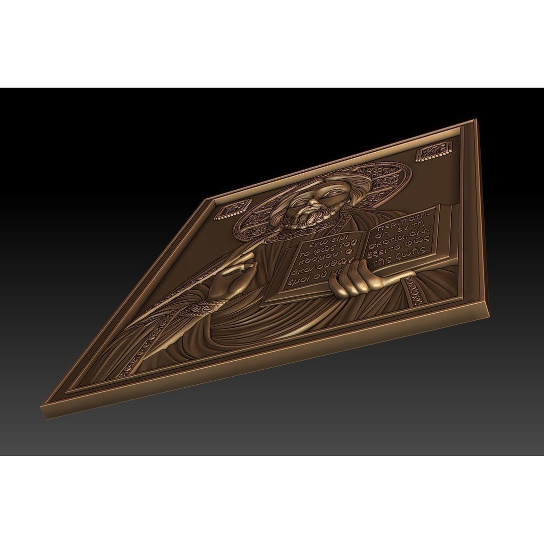 Orthodox Jesus 3D Model – Bronze Low Relief for CNC Milling - View 4