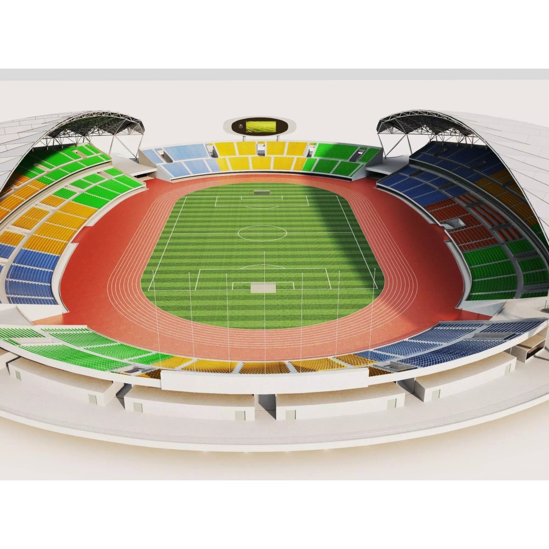 Modern Soccer Stadium 3D Model – Low Poly Game Asset, FBX, OBJ - View 3
