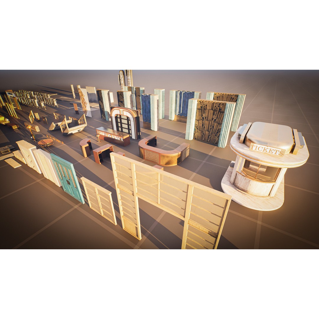 Art Deco Environment Kit 3D Model – Low Poly Architectural Assets, PBR - View 15