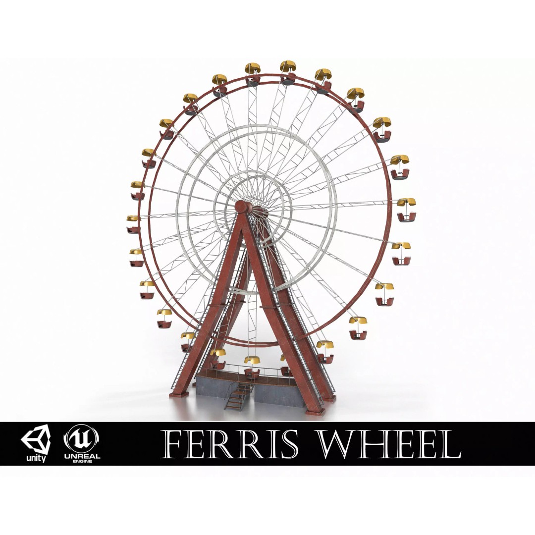 Old Painted Ferris Wheel 3D Model – Low Poly Animated Asset, FBX & Blender - View 2