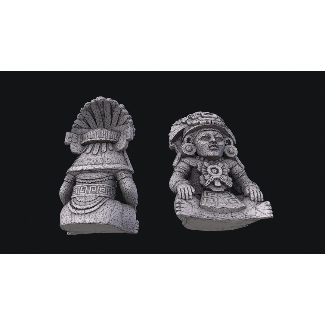 Aztec Cocojo God 3D Model – Low Poly PBR Sculpture, FBX, OBJ