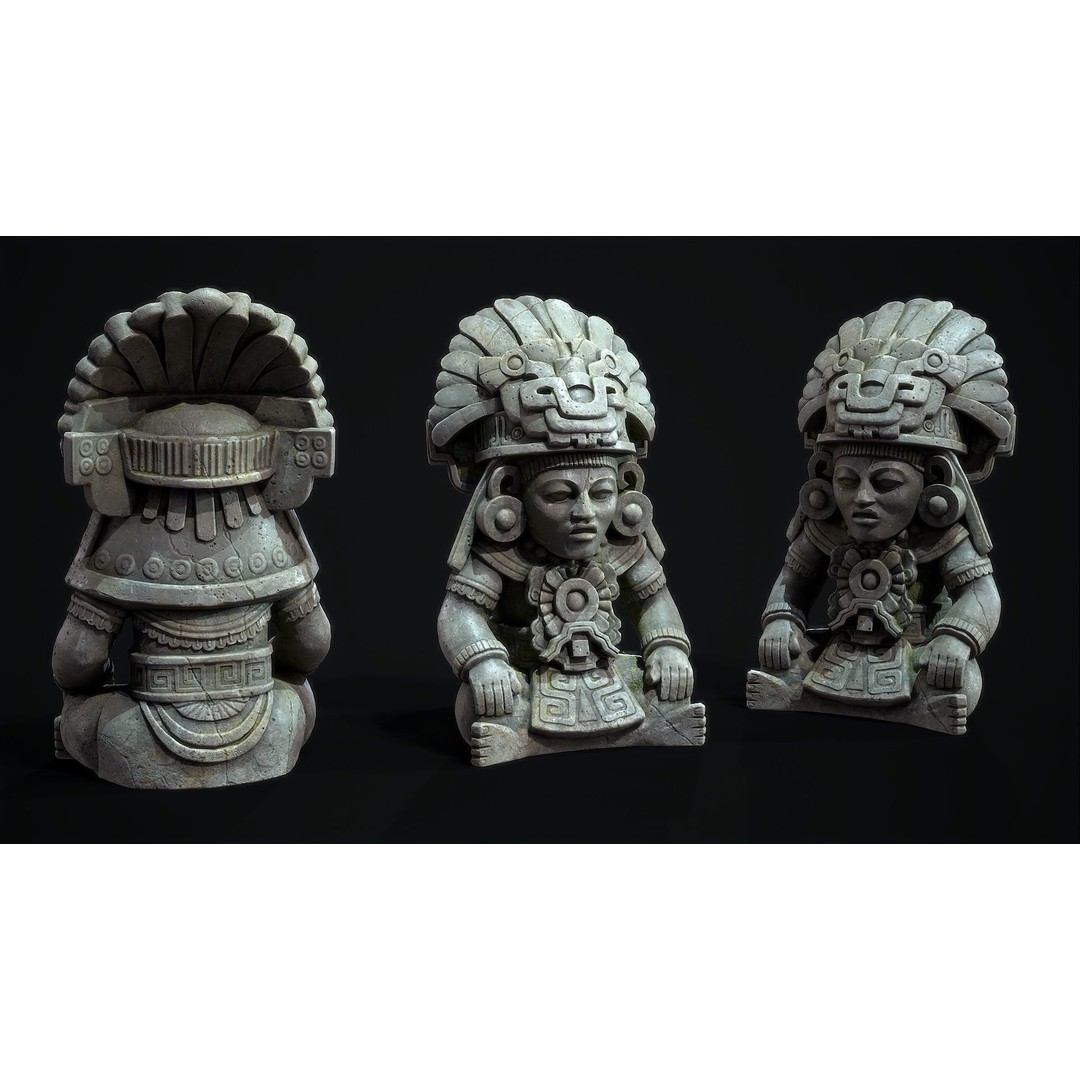 Aztec Cocojo God 3D Model – Low Poly PBR Sculpture, FBX, OBJ - View 4