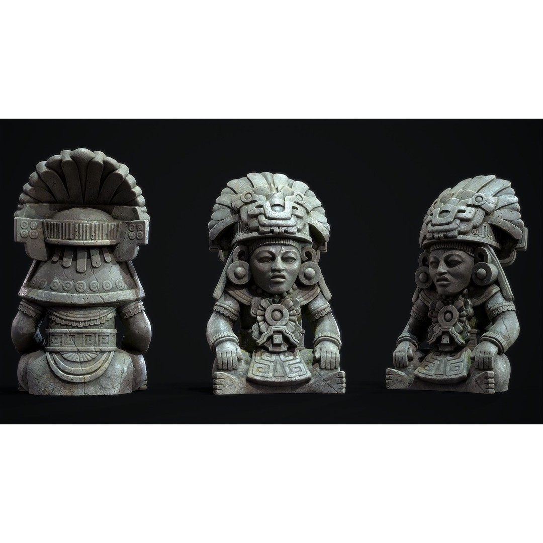 Aztec Cocojo God 3D Model – Low Poly PBR Sculpture, FBX, OBJ - View 5