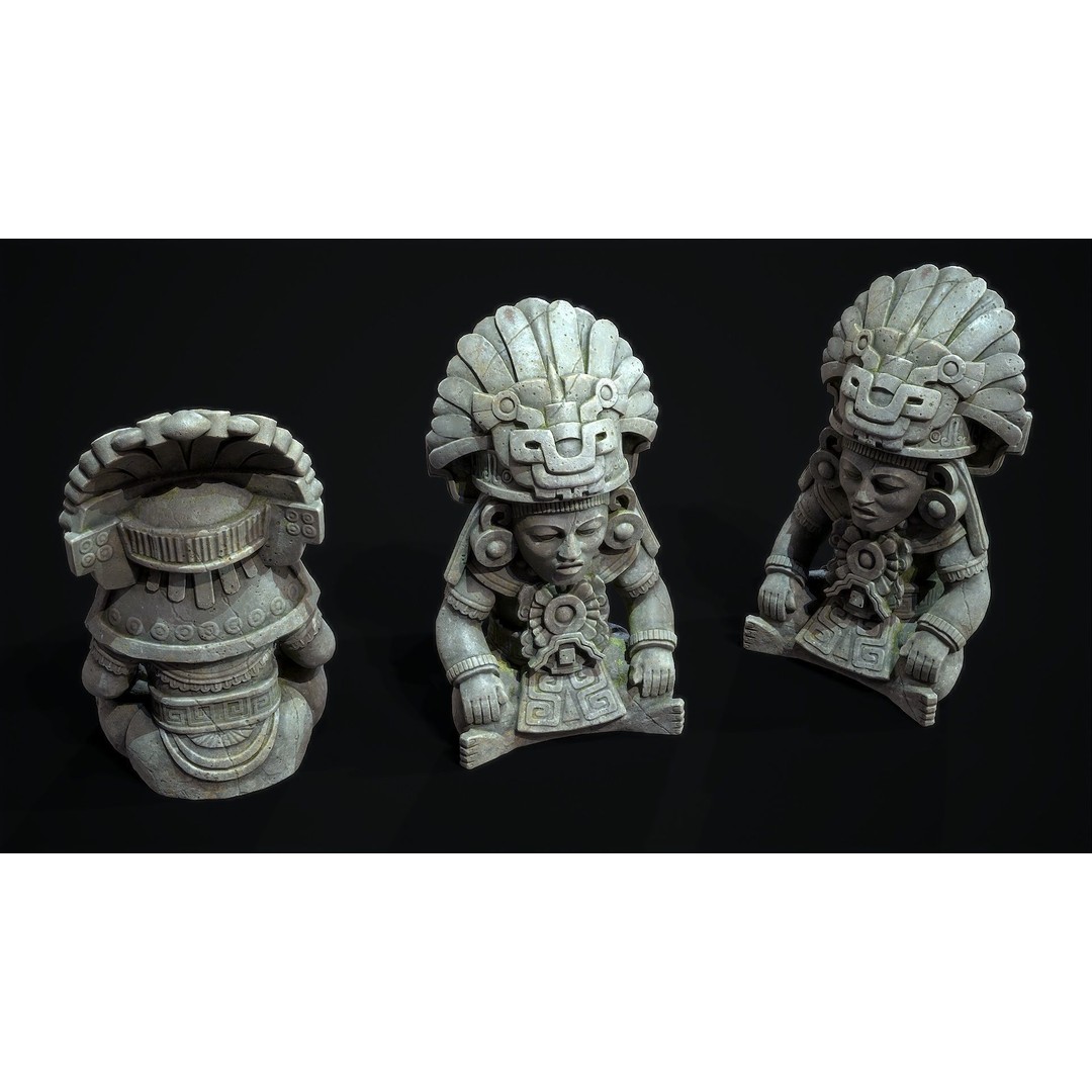 Aztec Cocojo God 3D Model – Low Poly PBR Sculpture, FBX, OBJ - View 6