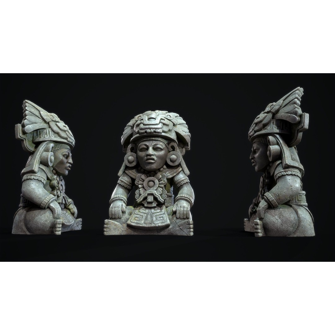 Aztec Cocojo God 3D Model – Low Poly PBR Sculpture, FBX, OBJ - View 7