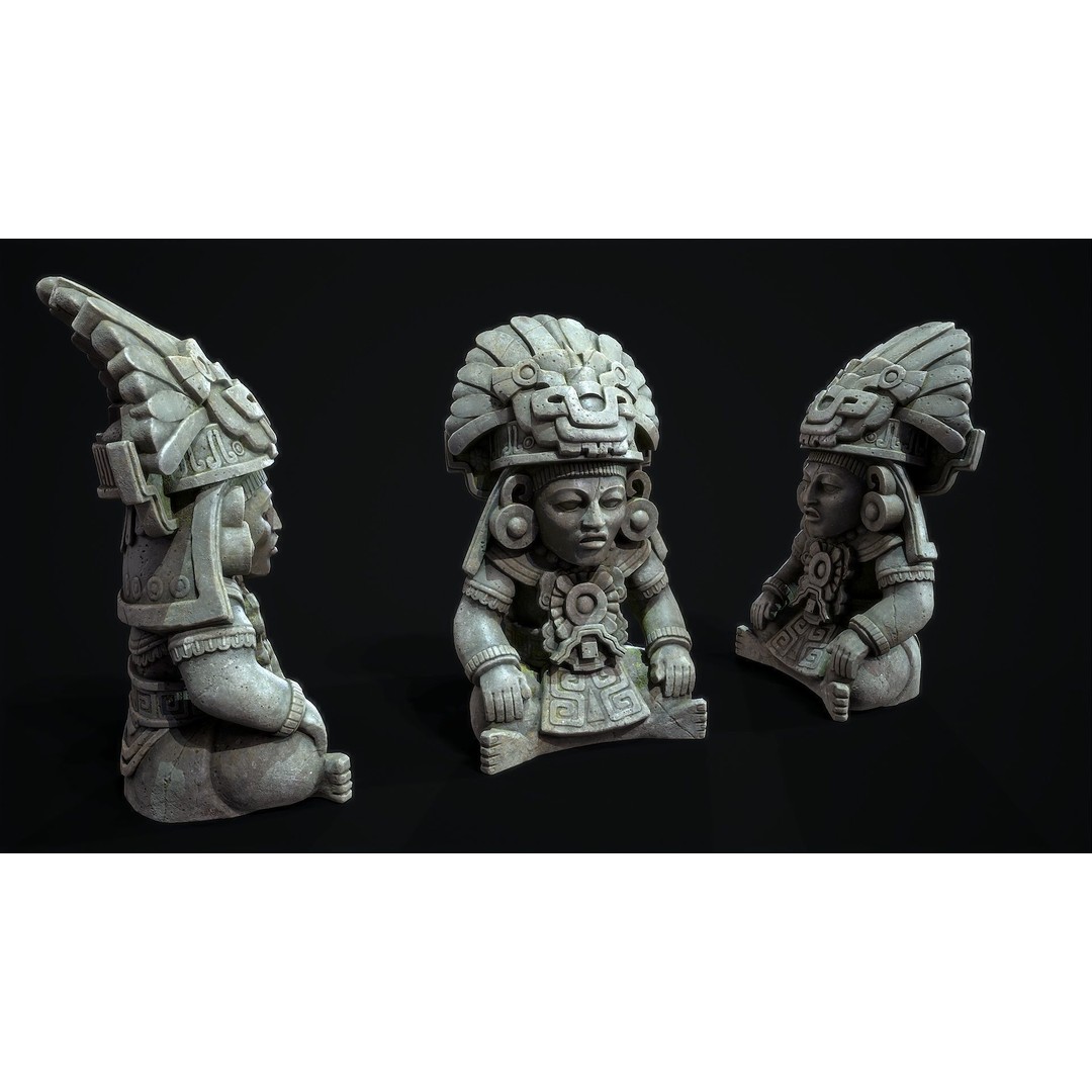 Aztec Cocojo God 3D Model – Low Poly PBR Sculpture, FBX, OBJ - View 8