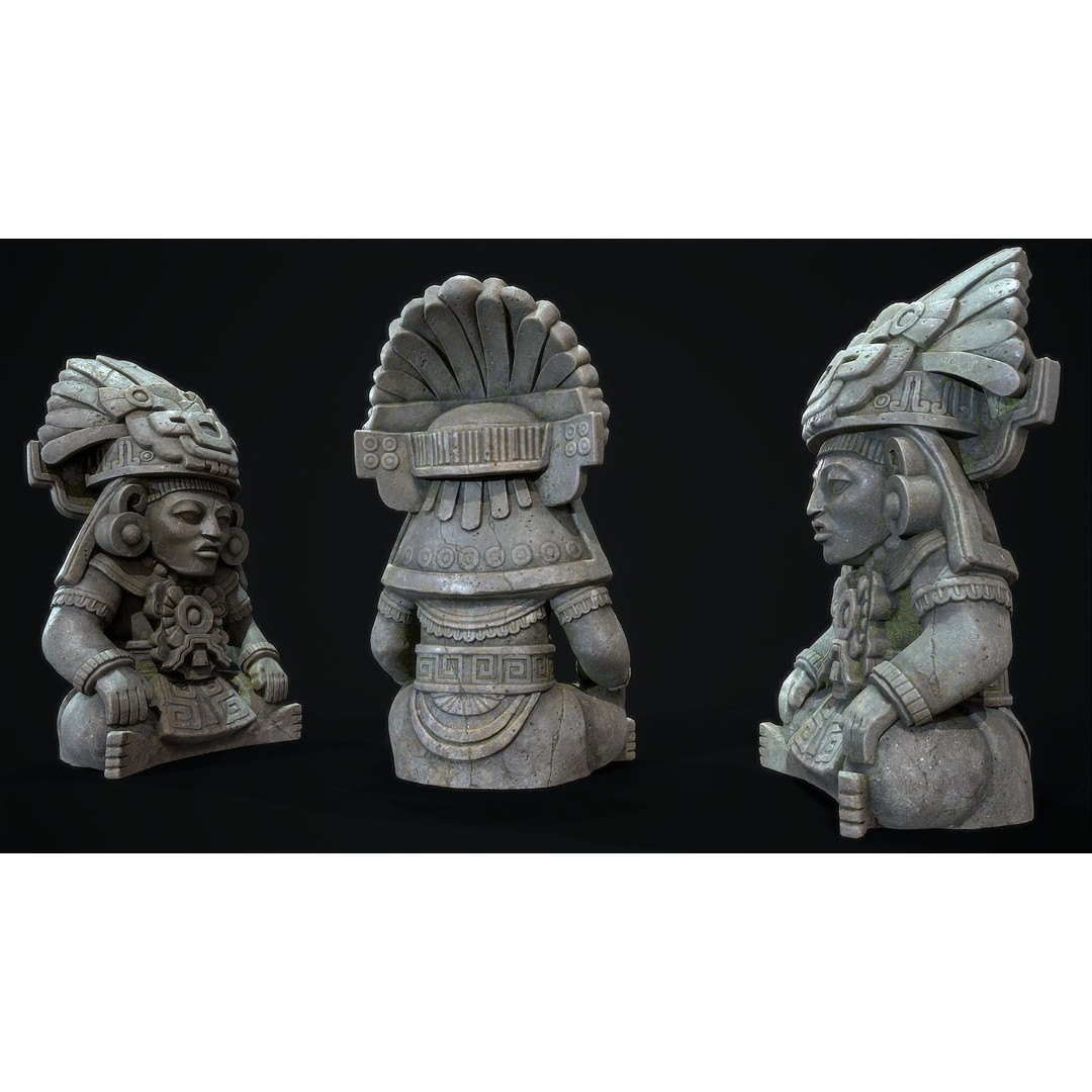 Aztec Cocojo God 3D Model – Low Poly PBR Sculpture, FBX, OBJ - View 9
