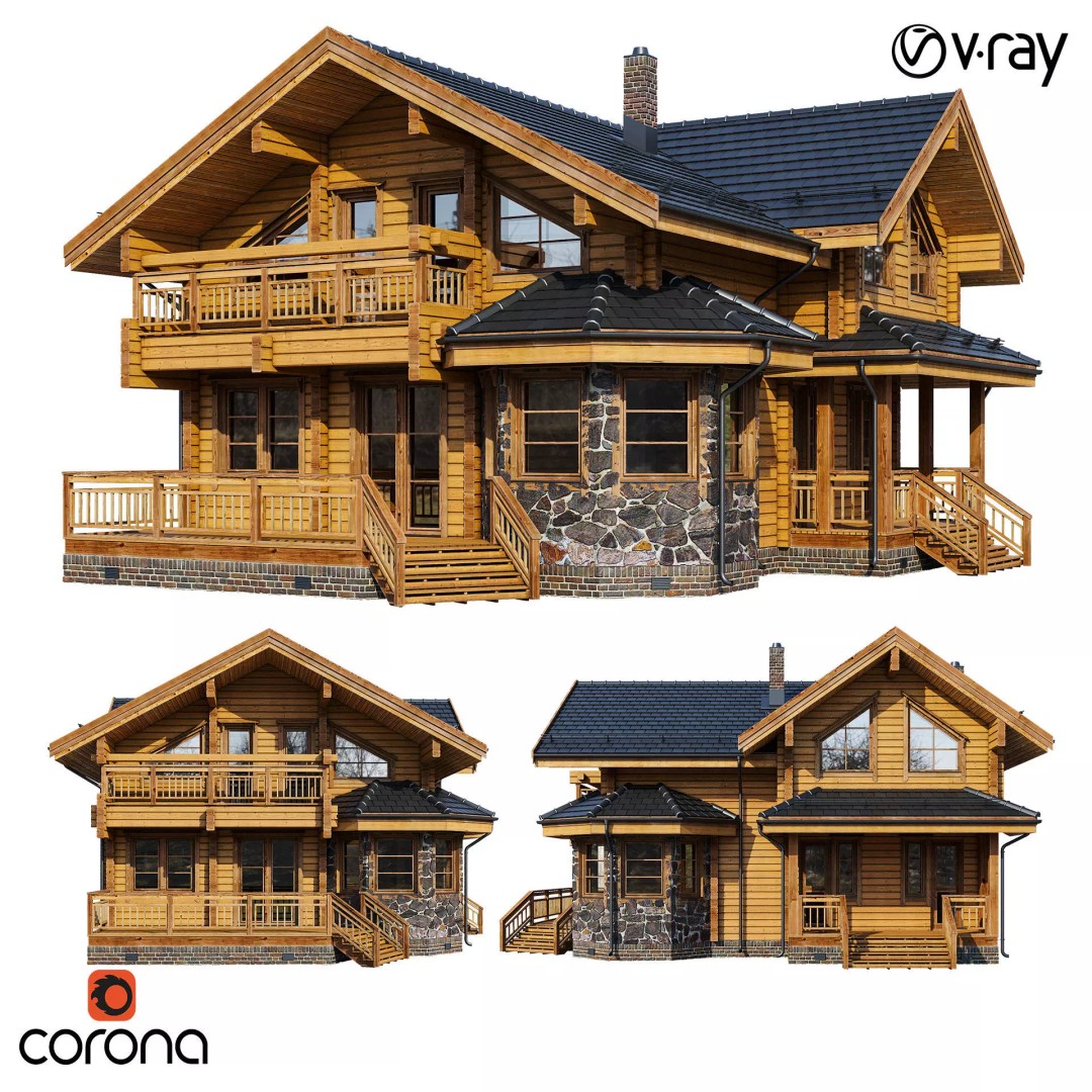 Forest Mansion 3D Model – PBR Exterior Asset, FBX & Corona - View 2