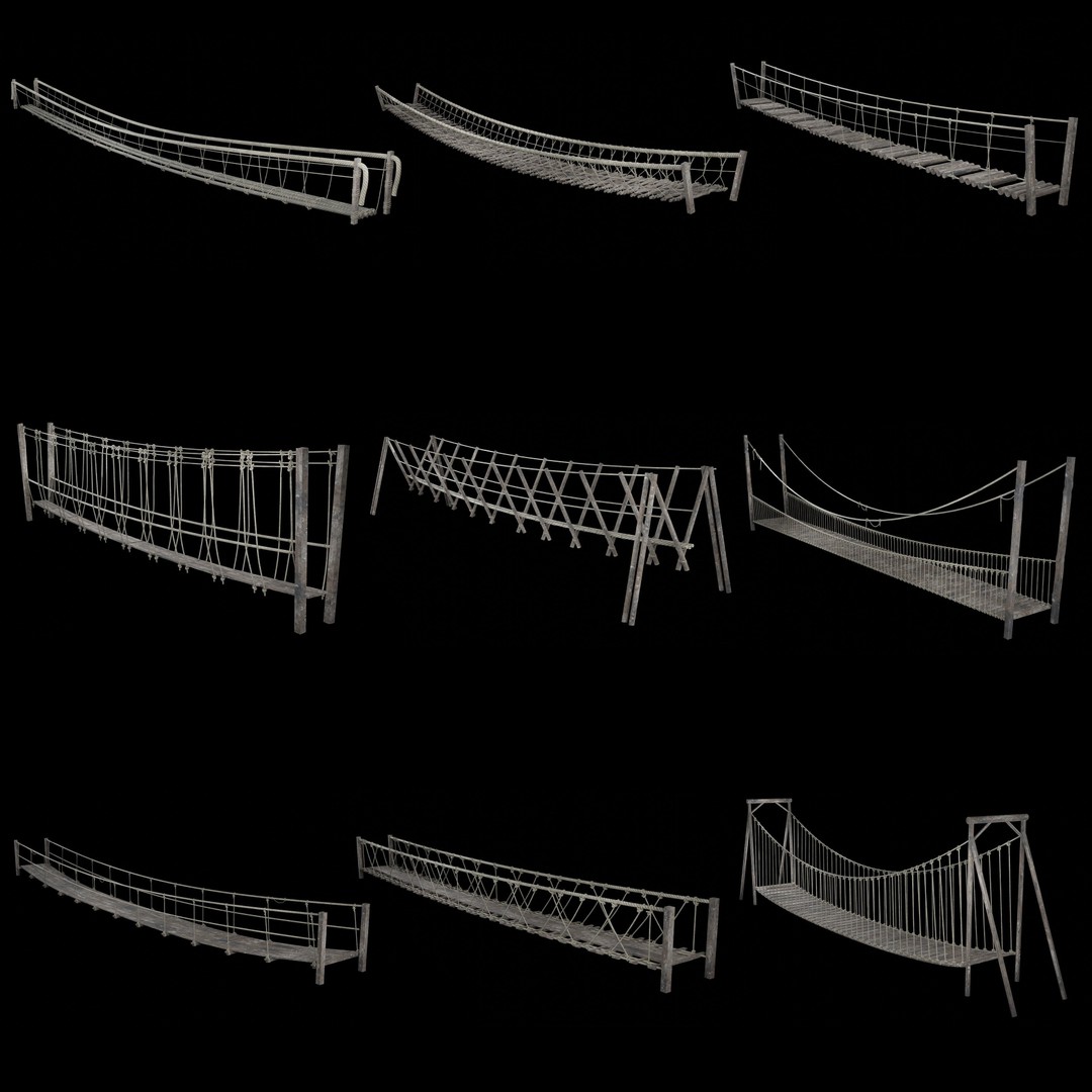 Rope Bridge 3D Model – Low Poly Game Asset, FBX & OBJ Formats