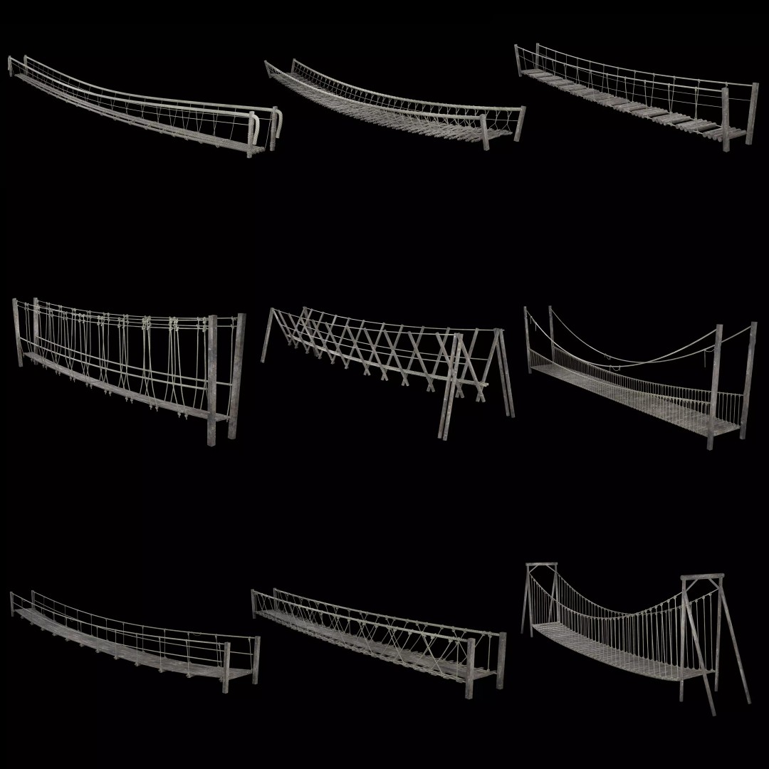 Rope Bridge 3D Model – Low Poly Game Asset, FBX & OBJ Formats - View 2