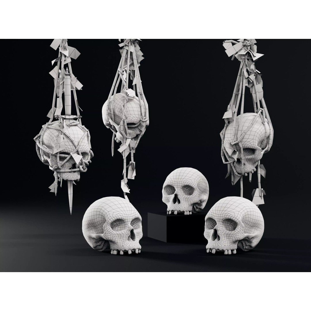 Skull 3D Model – Low Poly Decoration Asset with PBR Textures, FBX - View 4