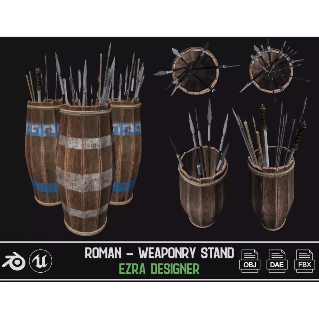 Roman Weaponry Stand 3D Model – Low Poly Historical Display, FBX - View 2