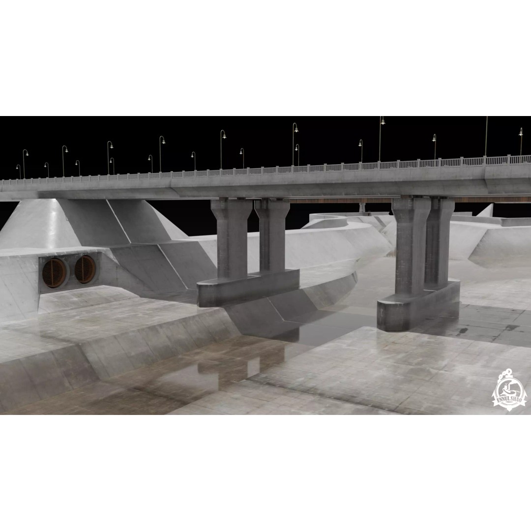Flood Control Channel System 3D Model – Low Poly Game Asset, FBX - View 12