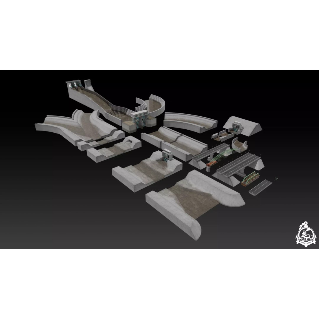 Flood Control Channel System 3D Model – Low Poly Game Asset, FBX - View 2