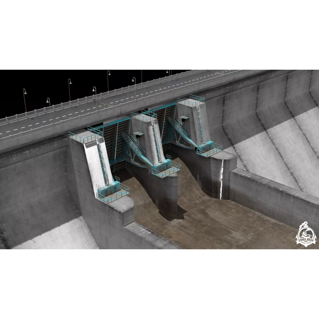 Flood Control Channel System 3D Model – Low Poly Game Asset, FBX - View 3