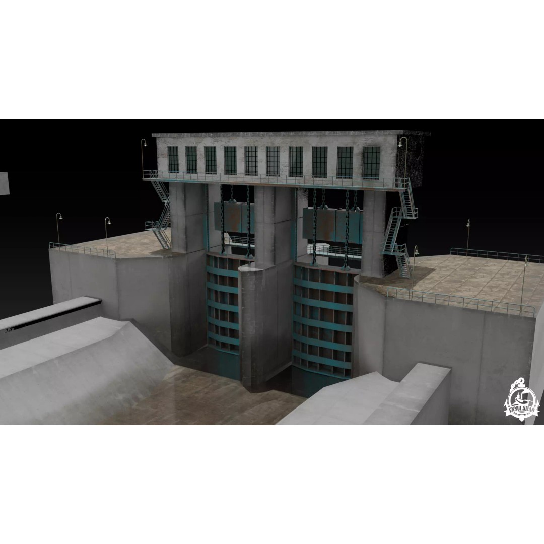 Flood Control Channel System 3D Model – Low Poly Game Asset, FBX - View 5