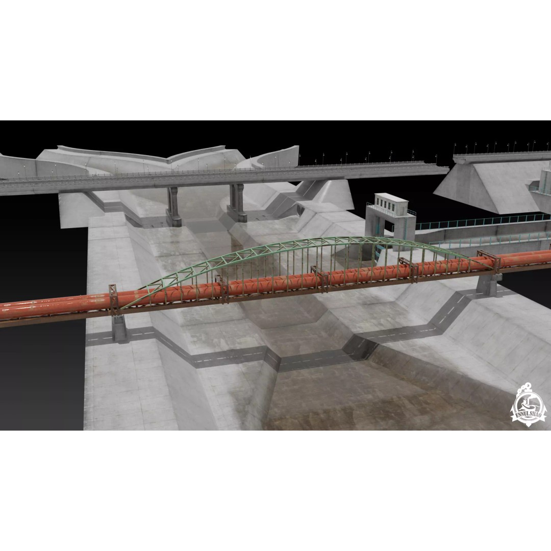 Flood Control Channel System 3D Model – Low Poly Game Asset, FBX - View 6