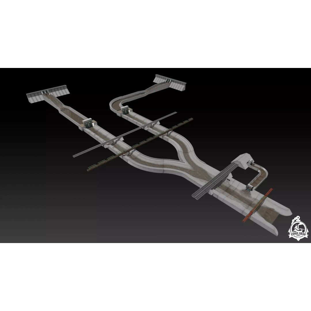 Flood Control Channel System 3D Model – Low Poly Game Asset, FBX - View 8