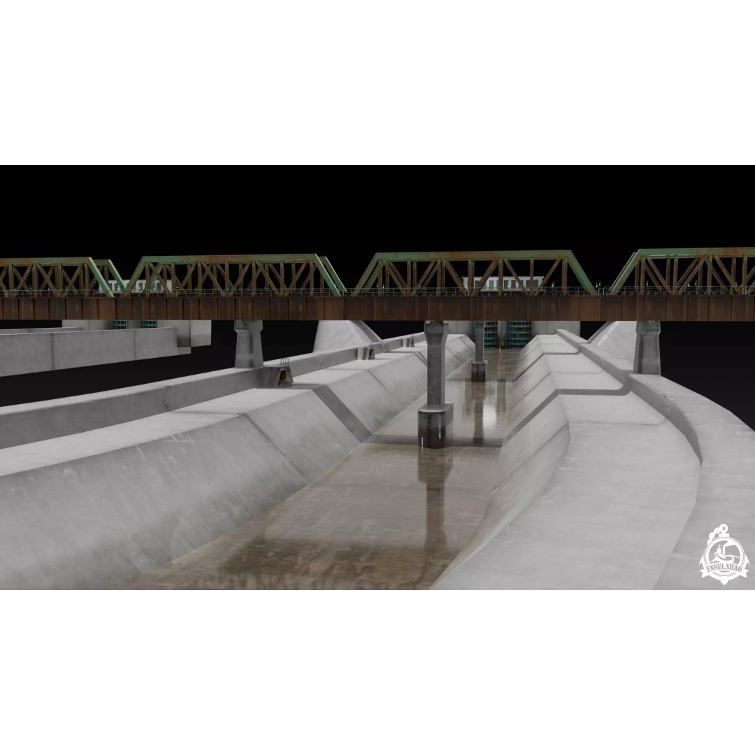 Flood Control Channel System 3D Model – Low Poly Game Asset, FBX - View 9