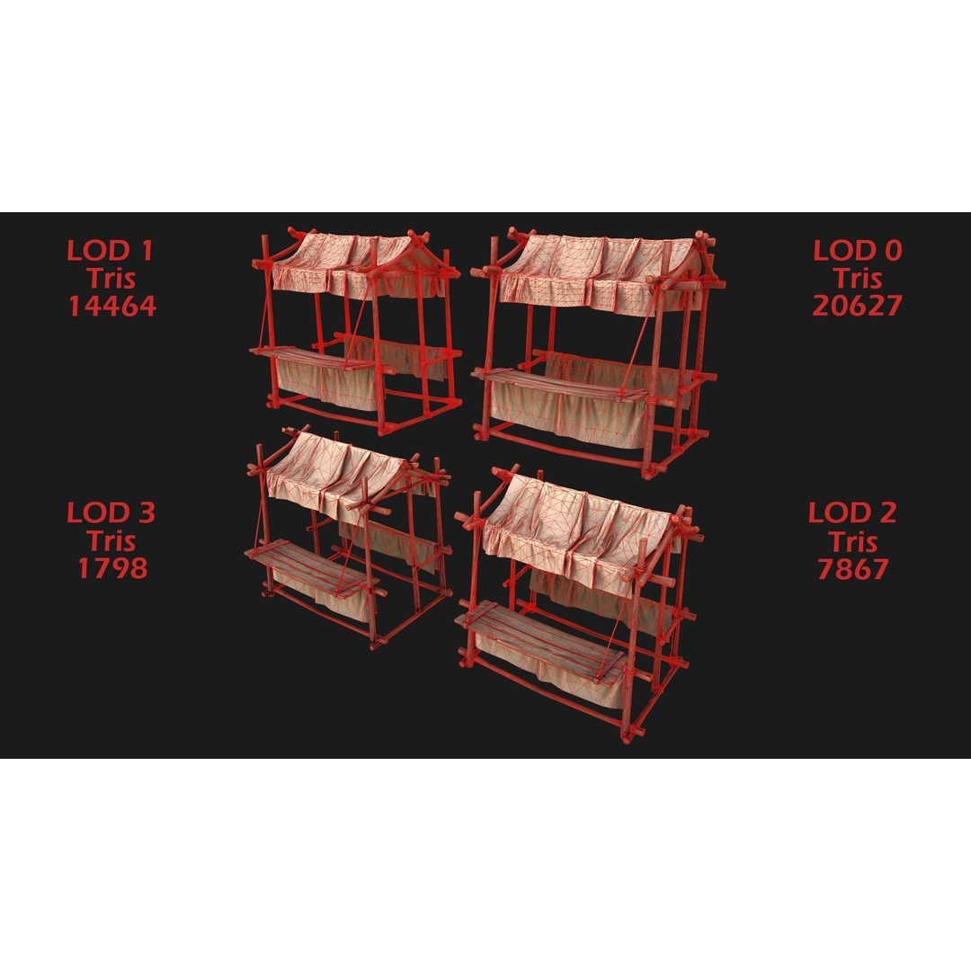 Market Stall 3D Model – Low Poly Game Ready Asset, FBX/PBR - View 12