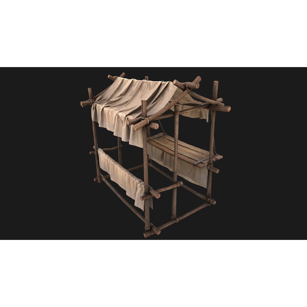 Market Stall 3D Model – Low Poly Game Ready Asset, FBX/PBR - View 3