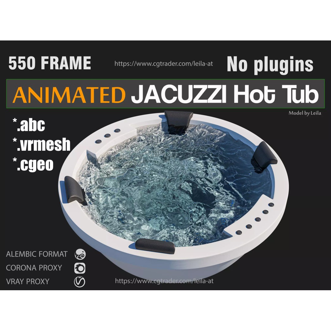 Jacuzzi Hot Tub Spa 3D Model – Animated Water Simulation, FBX, Alembic - View 2