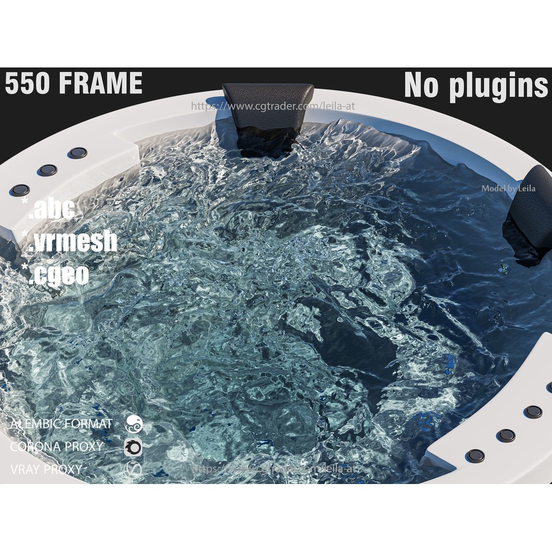 Jacuzzi Hot Tub Spa 3D Model – Animated Water Simulation, FBX, Alembic - View 3