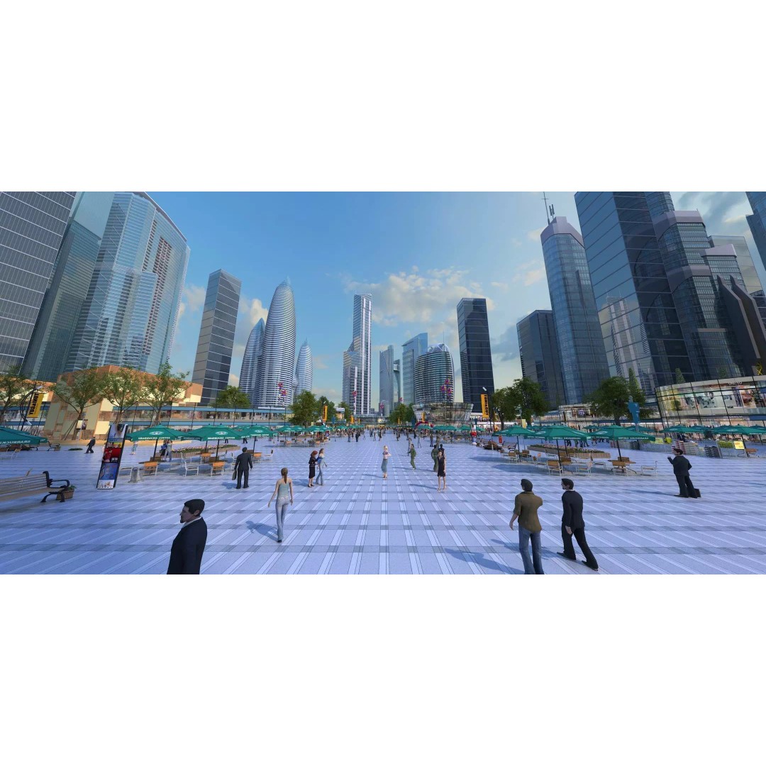 Business Plaza 3D Model – Architectural Scene with Animated Props, FBX, OBJ - View 2