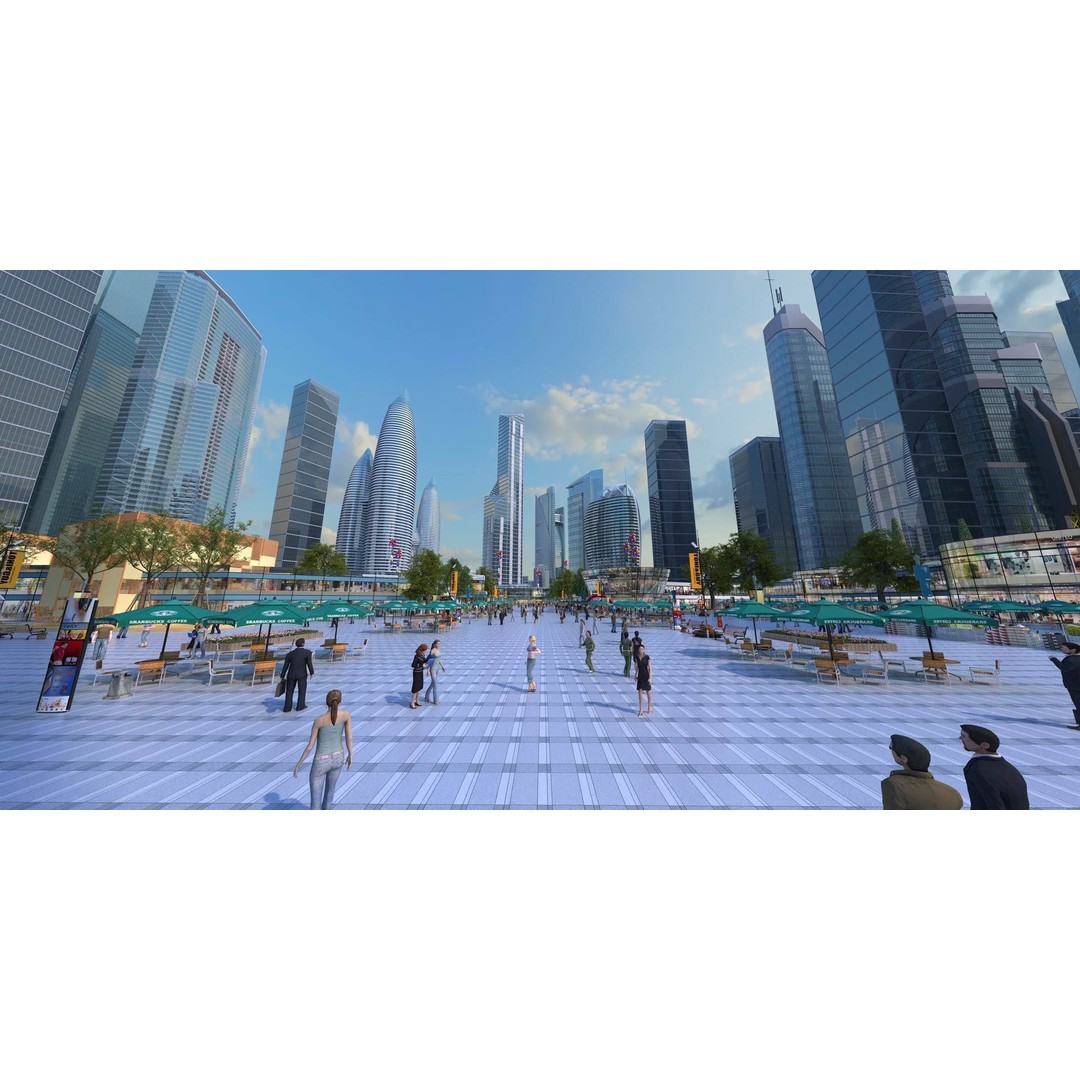 Business Plaza 3D Model – Architectural Scene with Animated Props, FBX, OBJ - View 3