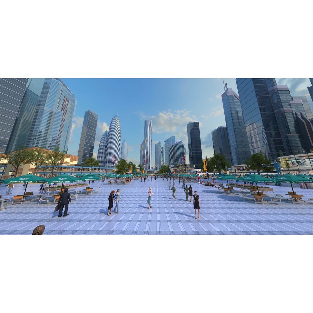 Business Plaza 3D Model – Architectural Scene with Animated Props, FBX, OBJ - View 4