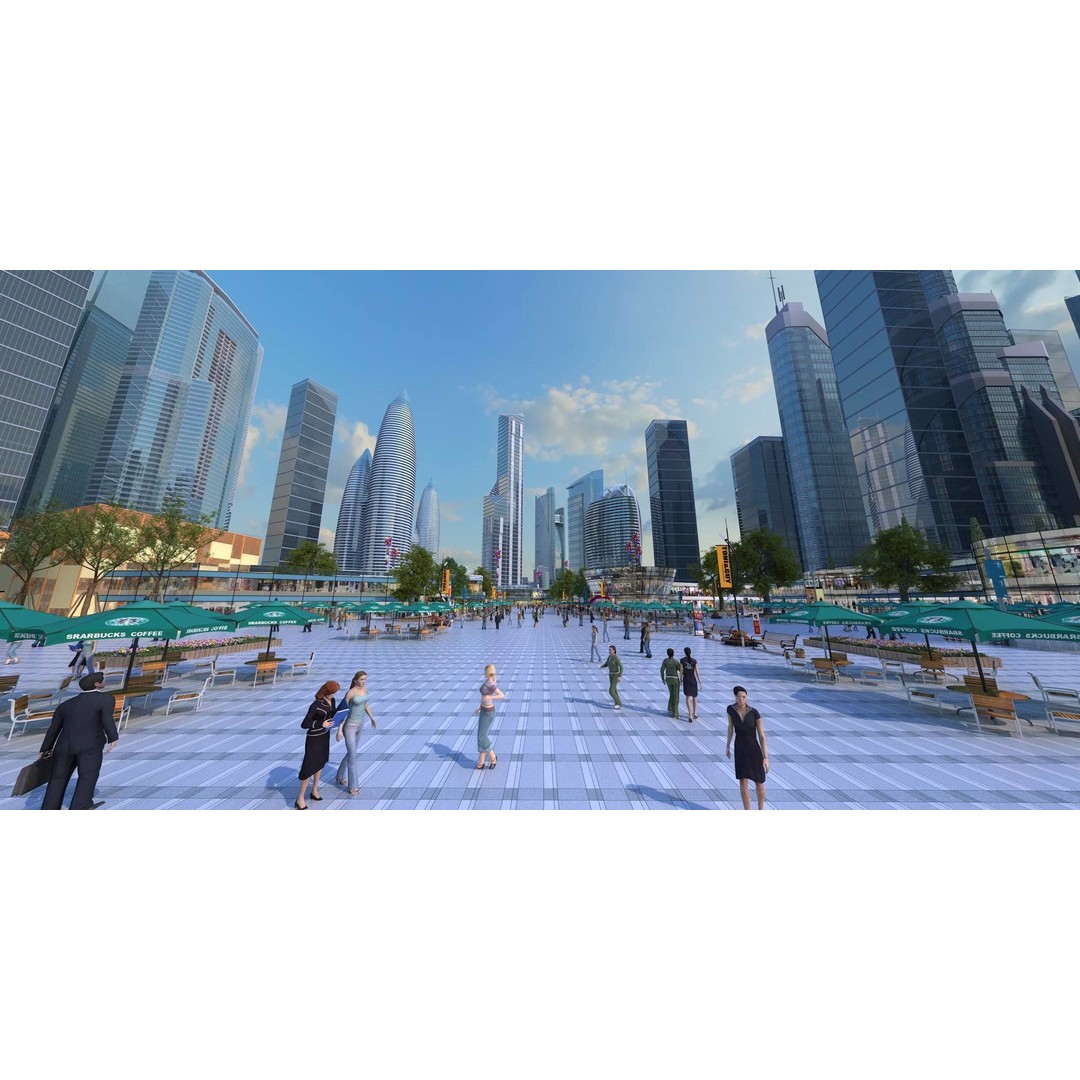 Business Plaza 3D Model – Architectural Scene with Animated Props, FBX, OBJ - View 5