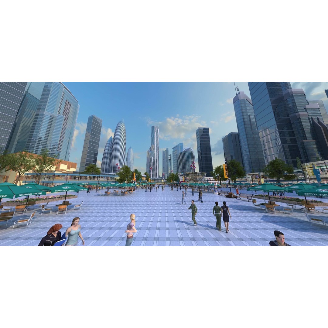 Business Plaza 3D Model – Architectural Scene with Animated Props, FBX, OBJ - View 6