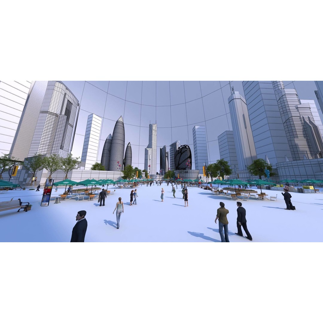 Business Plaza 3D Model – Architectural Scene with Animated Props, FBX, OBJ - View 7