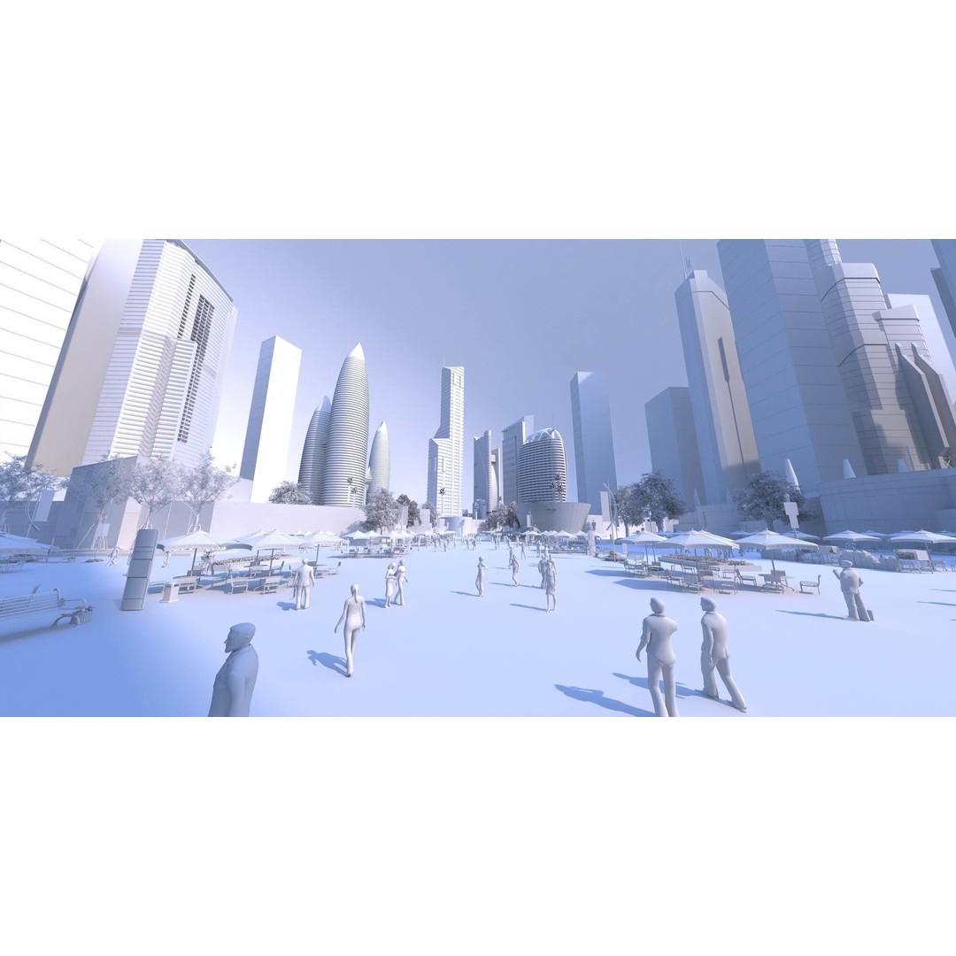 Business Plaza 3D Model – Architectural Scene with Animated Props, FBX, OBJ - View 8